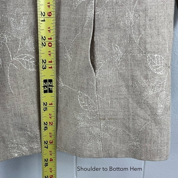 Amanda Smith Petites Pure Linen Jacket Blazer Beige Embroidered Size 12P - Picture 13 of 16